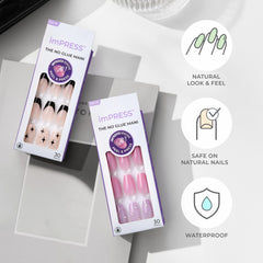imPRESS kit components showing prep pad file and stick for quick at-home application