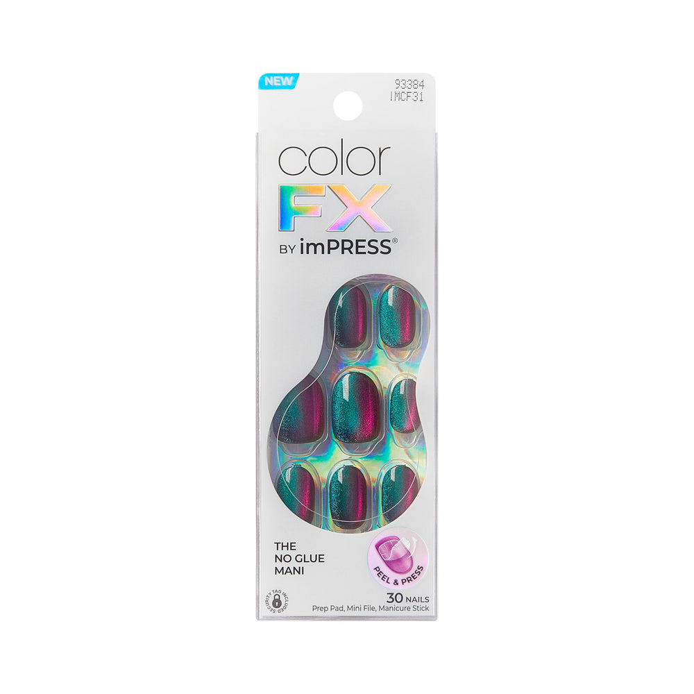 imPRESS front packaging showing 'Before Hours' black press-on nails and included tools for easy use