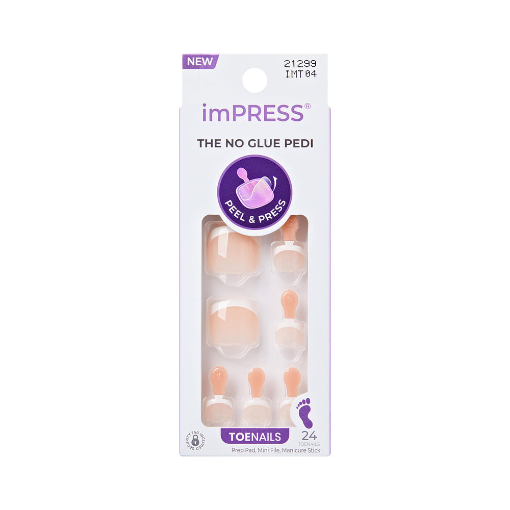 imPRESS front packaging showing Blanc Chic kit and included tools for easy pedicures