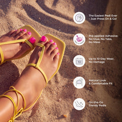 imPRESS nails worn on toes in sandals showing neat open-toe pedicure result