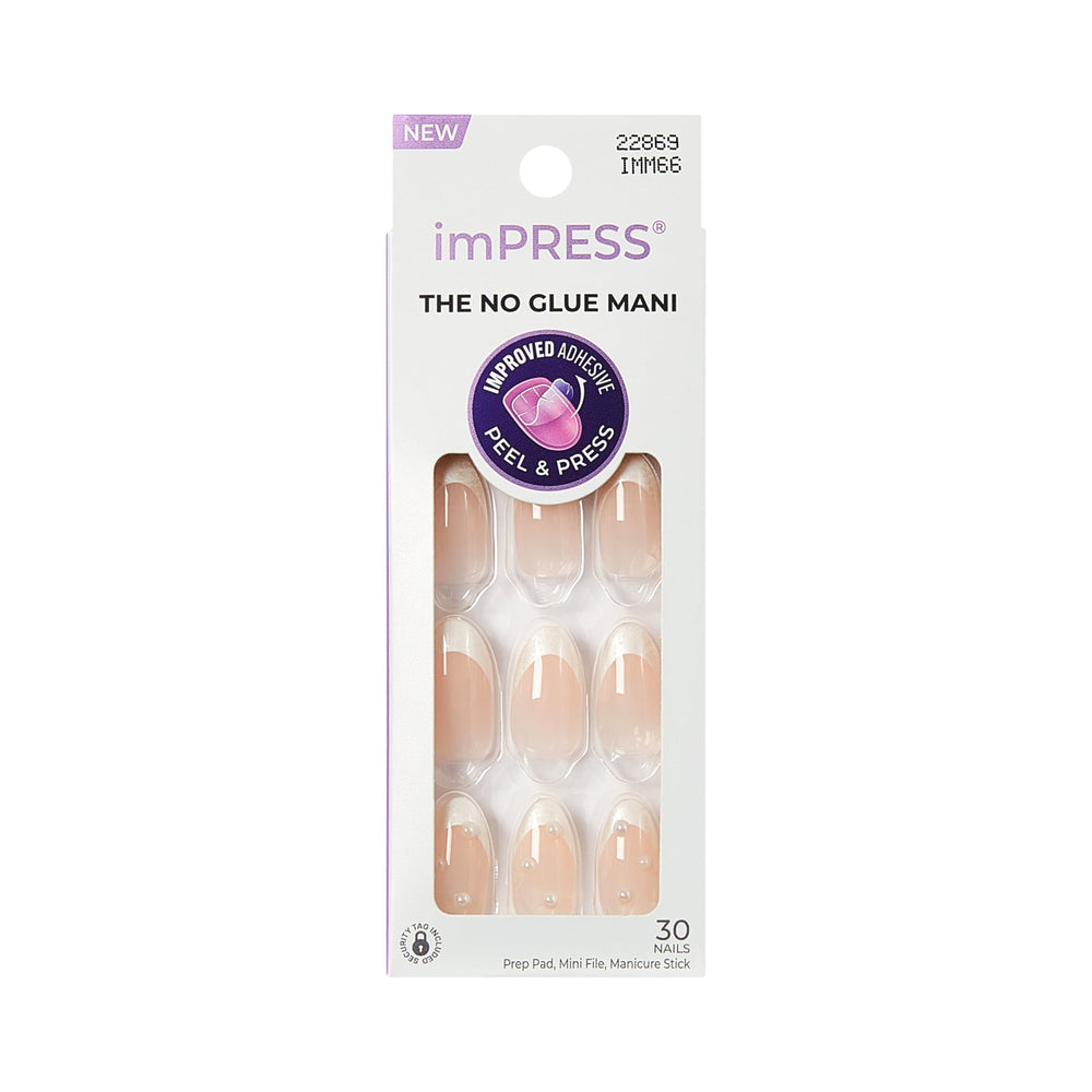imPRESS front packaging showing 'Chills' white almond nails and kit details, instant convenience
