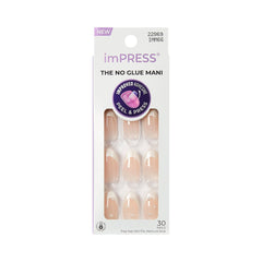 imPRESS front packaging showing 'Chills' white almond nails and kit details, instant convenience