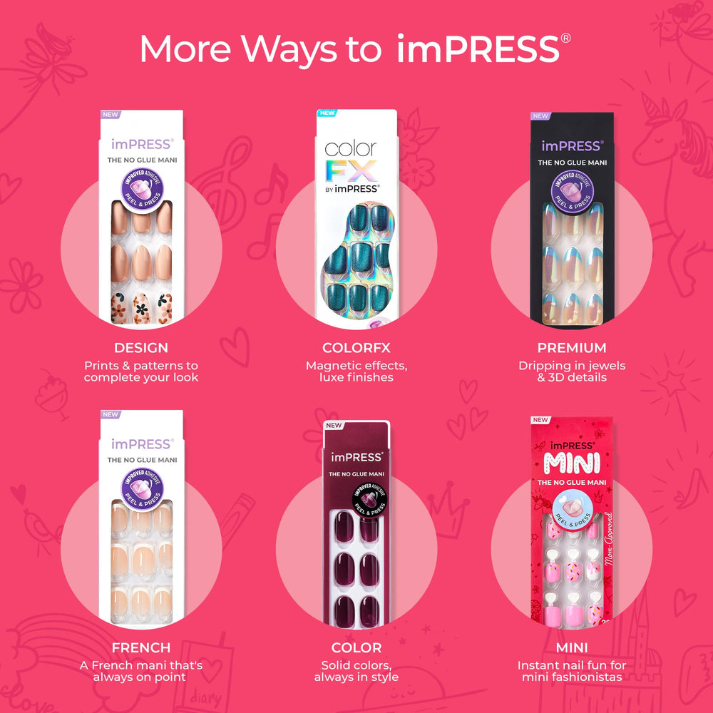 imPRESS kit contents laid out with mini file and adhesive tabs for convenient application