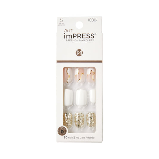 imPRESS front packaging showing Astound white press-on nails and kit benefits