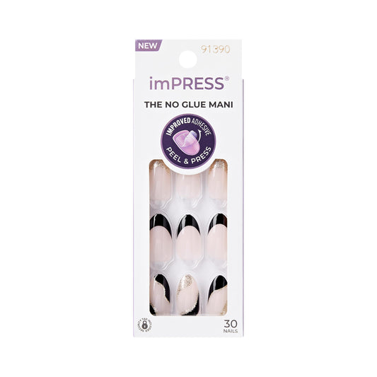 imPRESS front packaging showing illusion black French manicure and included tools for easy application