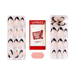 imPRESS kit contents with 30 nails, prep pad, manicure stick and mini file for a complete application