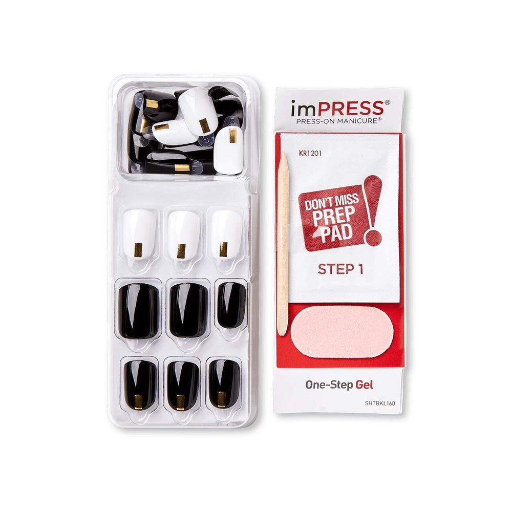 imPRESS close-up of black-and-white design highlighting durable, salon-quality finish