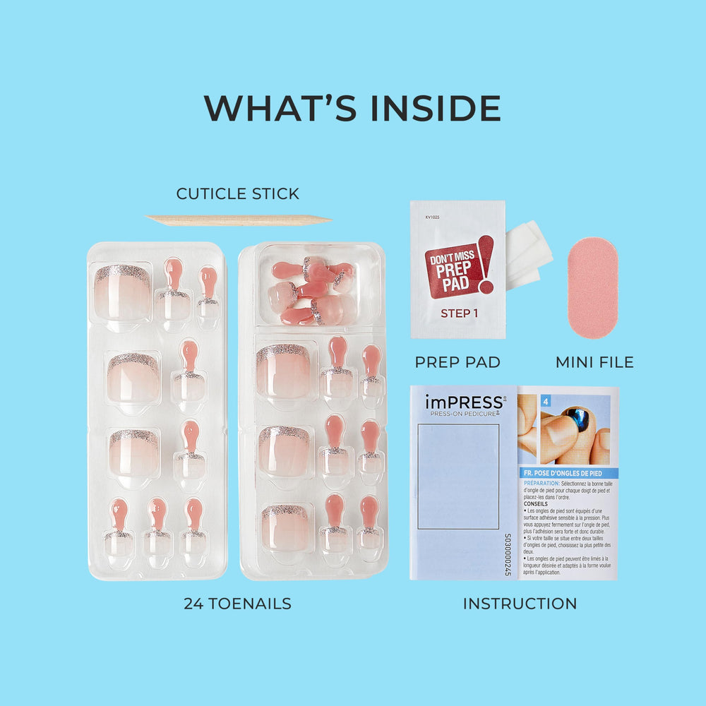 imPRESS layout of 24 press-on toenails displaying included sizes