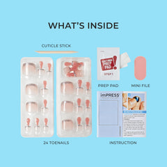 imPRESS layout of 24 press-on toenails displaying included sizes