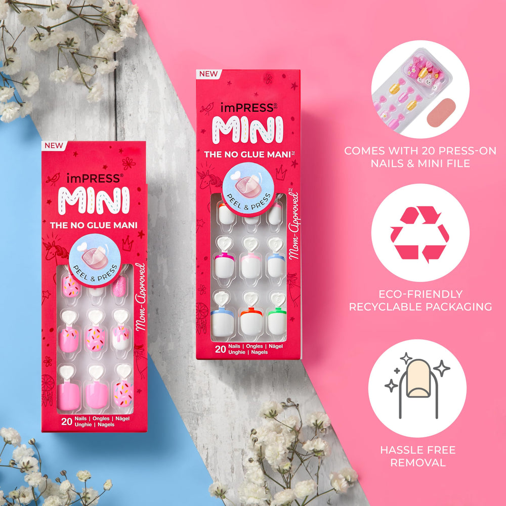 imPRESS single pink press-on applied to a child's finger for quick polish