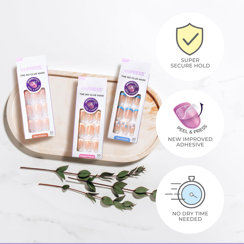 imPRESS prep pad, mini file and manicure stick displayed to prepare nails safely
