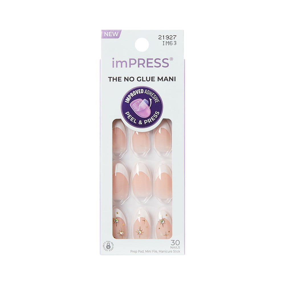 imPRESS front packaging showing Star Player white almond nails and kit benefits