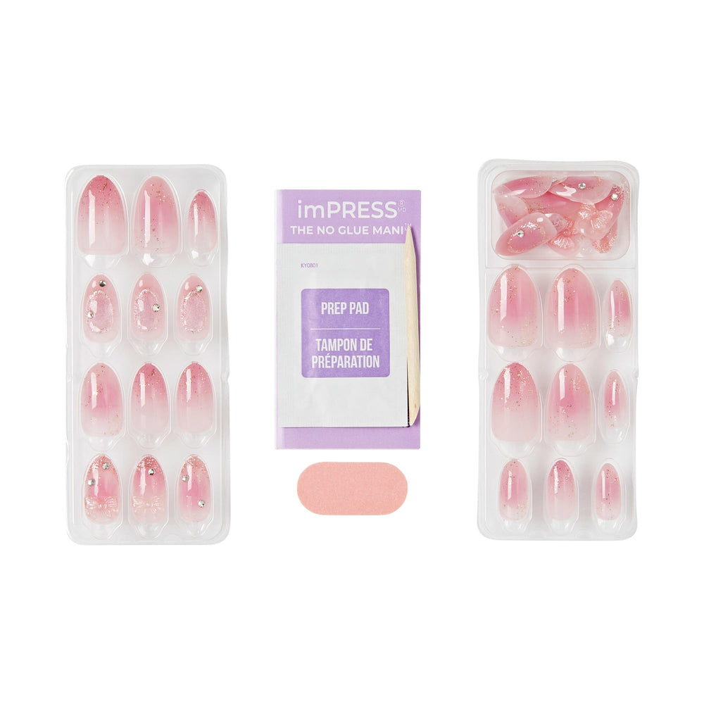 imPRESS kit contents laid flat with 30 nails and tools for easy application