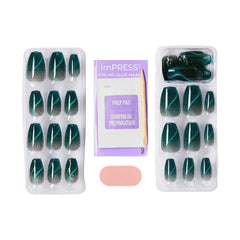 imPRESS kit contents with 30 nails, prep pad, file, and stick