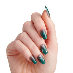 imPRESS close-up of green swirl nails showing shimmering effect