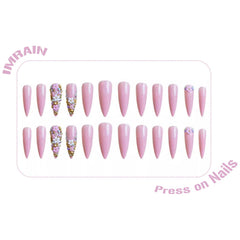 IMRAIN close detail of rhinestones and sparkle adding glamorous accents to manicure