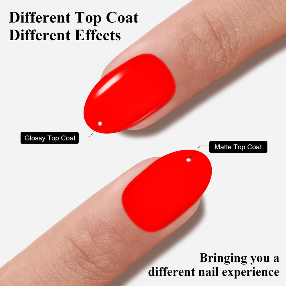Imtiti finished manicure on hand showcasing bright neon red manicure benefit