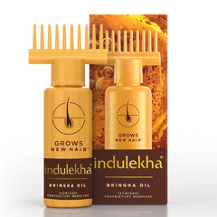 Indulekha Bringha selfie bottle front showing compact packaging and portability