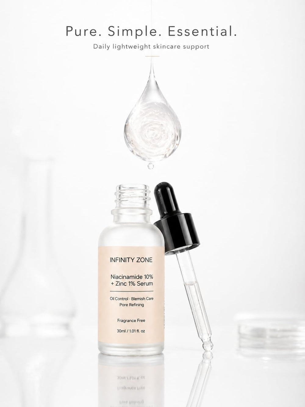 INFINITY ZONE bottle on bath counter showing everyday storage and routine convenience