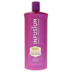 Infusium front bottle 33.8 oz showing label and benefits for restoring hair