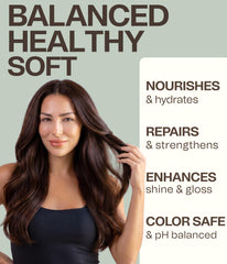 Ingreendients pouring shampoo onto wet hair showing easy application benefit