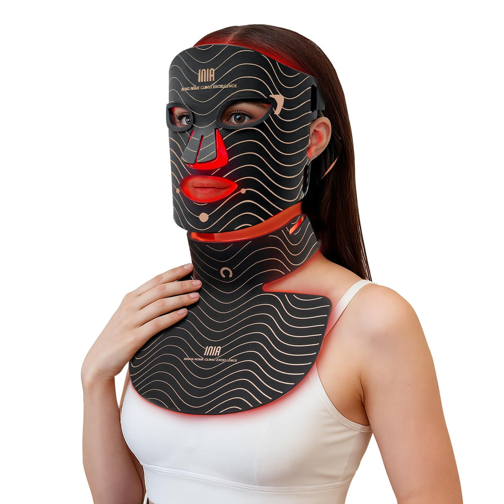 INIA face mask front view showing full-coverage fit and even light delivery