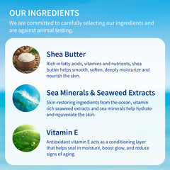 Inis product label focusing on ingredients list, showing seaweed extracts and vitamins benefit
