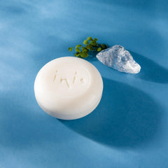 Close-up texture of Inis soap surface highlighting triple-milled density benefit