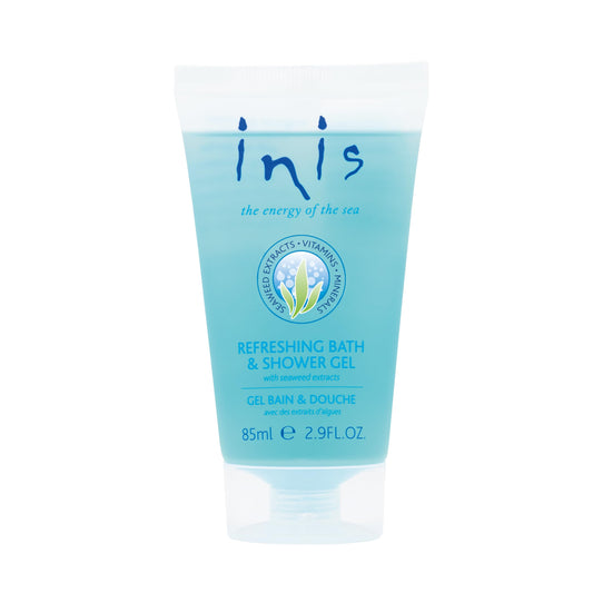Inis travel bottle front showing compact 2.9 fl oz size and fresh design for portability and convenience