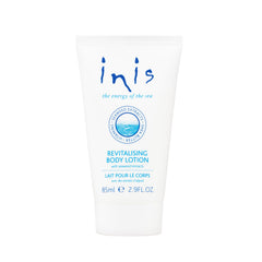 Inis travel front packaging showing compact 2.9 fl oz tube and clear branding, convenient for travel