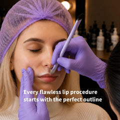 Ink Permanent eyebrow mapping drawn on skin showing crisp white guide lines for accuracy