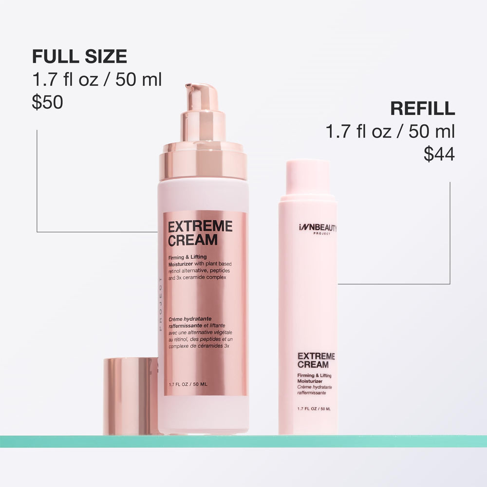 Innbeauty Project refill pod beside open bottle for size comparison and refill clarity