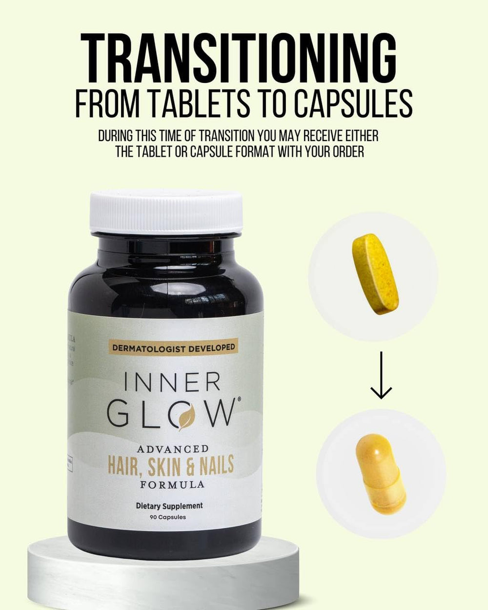 Inner Glow before-and-after hair illustration showing improved density benefit