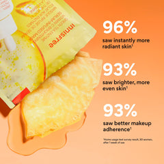 innisfree sheet mask on face demonstrating quick brightening treatment
