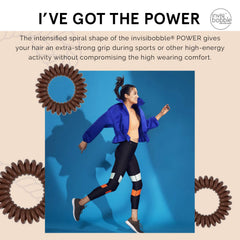 invisibobble holding a high ponytail in active woman demonstrating strong grip