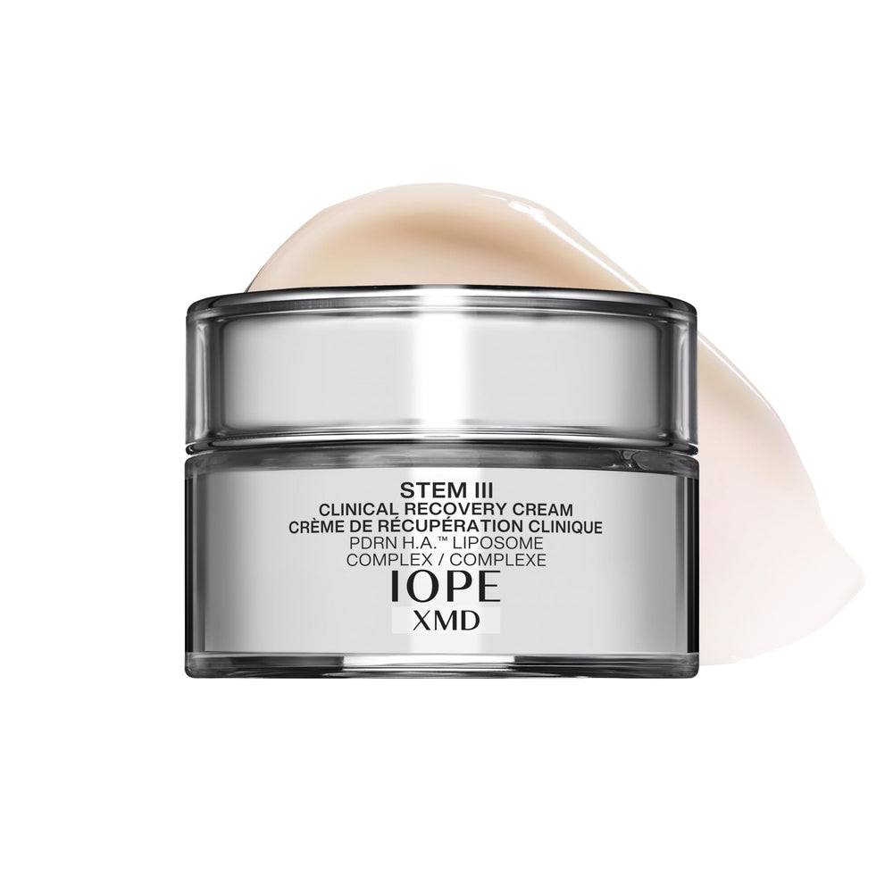 IOPE XMD Stem III front jar showing clean clinical packaging and calming benefit
