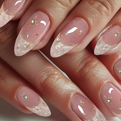 IQXGE front view showing almond press-on nails and polished finish for instant style