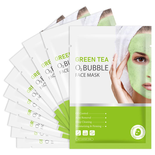IREV front packaging showing 10 green tea bubble masks for convenient deep cleansing