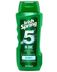 Irish Spring 5-in-1 front label showing bottle and fresh scent benefit