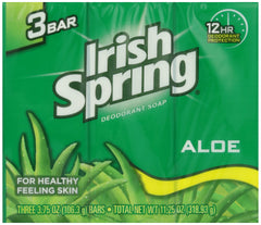 Irish Spring aloe front packaging showing three bars and clear labeling for freshness