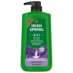 Irish Spring bottle on bath shelf evoking daily routine freshness benefit