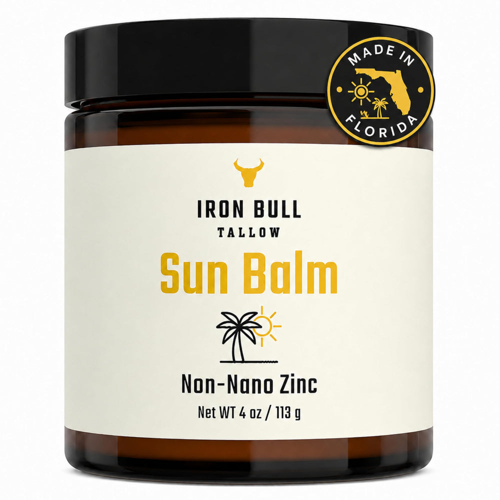 Iron Bull Tallow jar front view shows packaging and easy-use balm