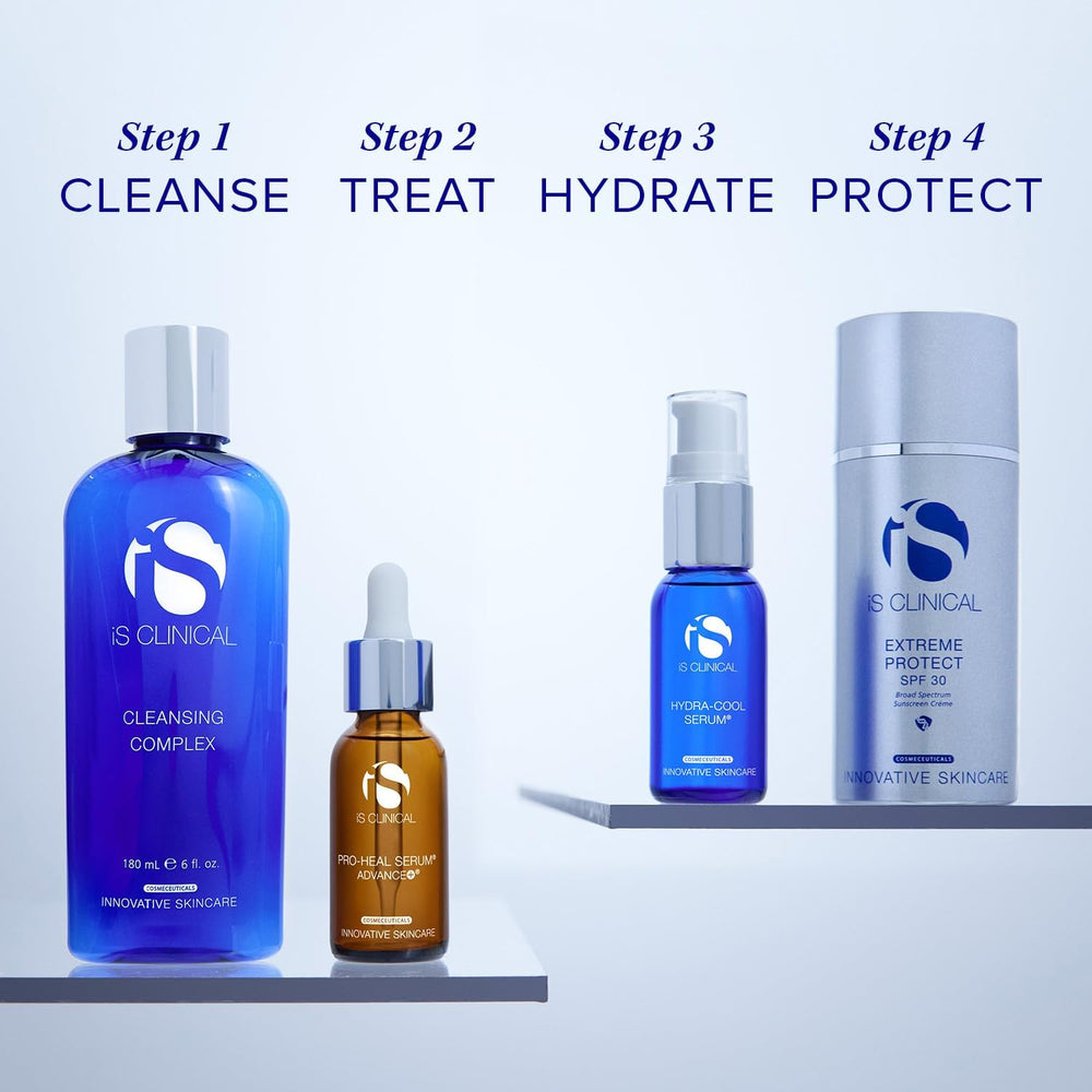 iS CLINICAL bottle staged in bathroom setting conveying daily routine benefit