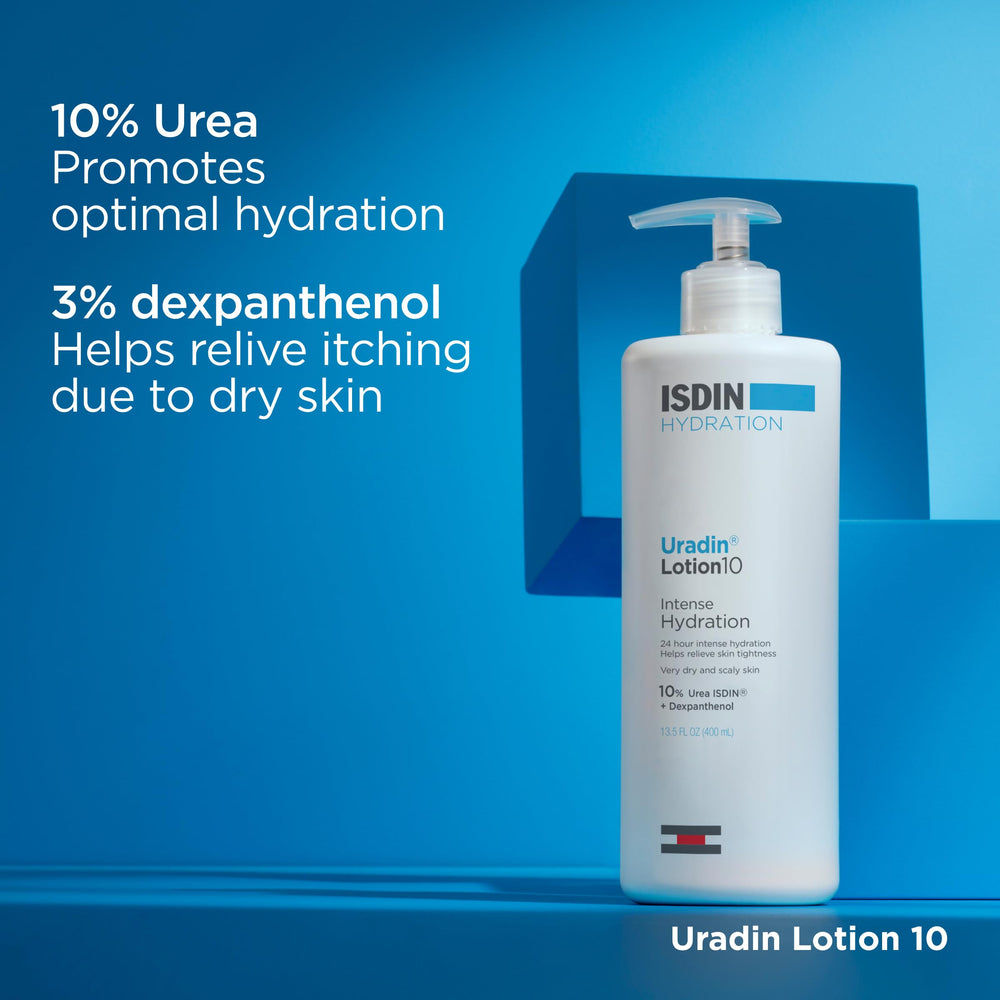 ISDIN Uradin 10 label close-up highlighting 10% urea and dexpanthenol