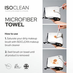 Isoclean towel with before and after brush showing effective cleaning results