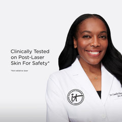 IT Cosmetics soothing cream on facial skin after procedure showing calming benefit