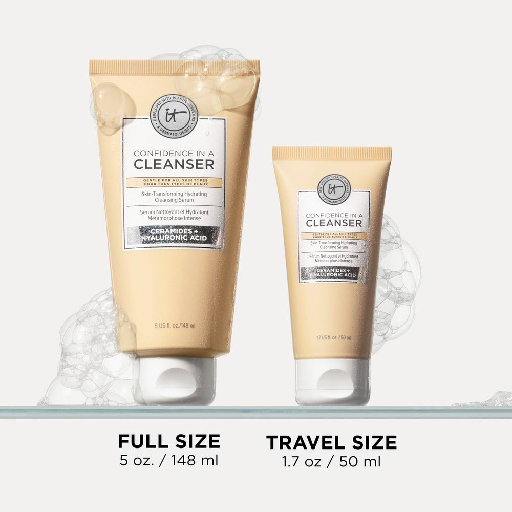 IT Cosmetics on bathroom shelf in clean routine setting promoting daily use