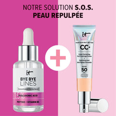 IT Cosmetics serum on bathroom shelf in a clean routine setting benefit
