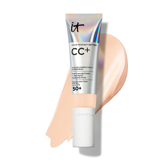 IT Cosmetics front packaging showing shade Fair Beige and benefits