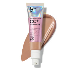 IT Cosmetics CC+ Illumination front packaging shows shade Tan and benefits